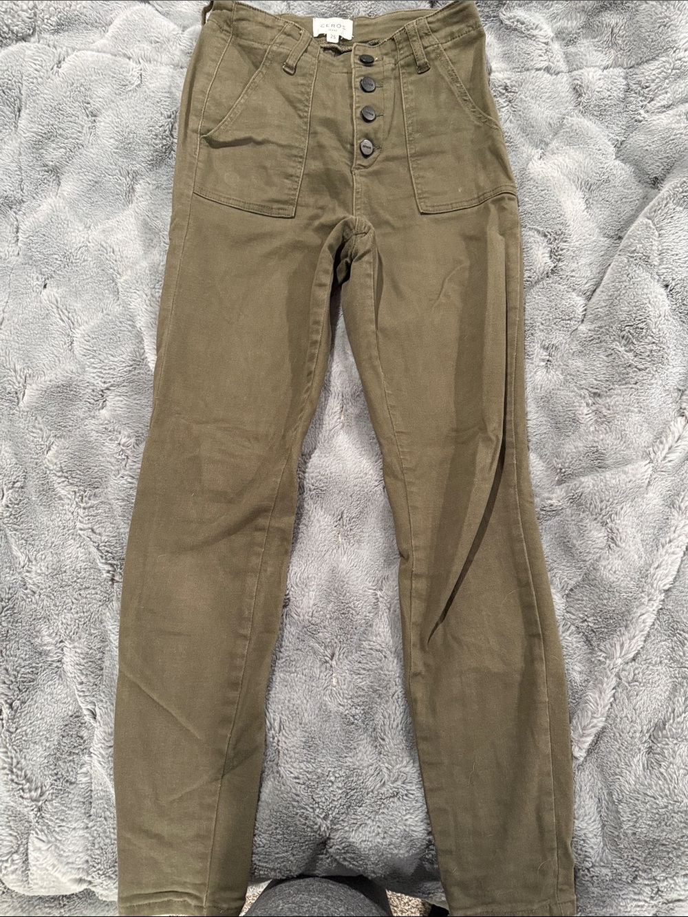 Olive High-Rise Skinny Jeans with Button Fly